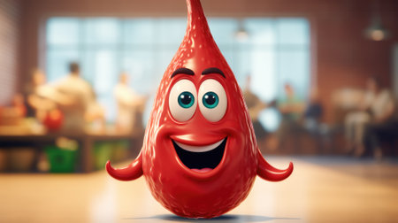 Red chill pepper with happy face and big eyes, AIの素材