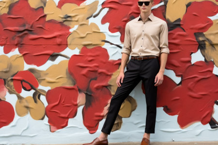 A man standing in front of a painted wall. AI.の素材