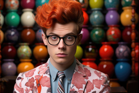 A man with red hair wearing a suit and tie. AI.の素材