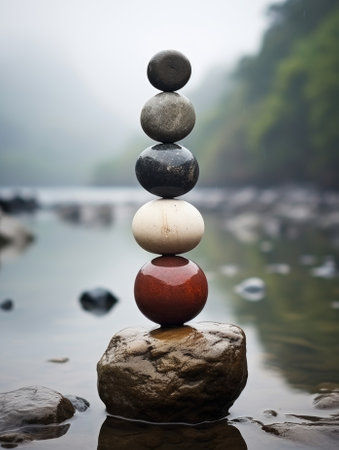 A stack of rocks sitting on top of a river, AIの素材