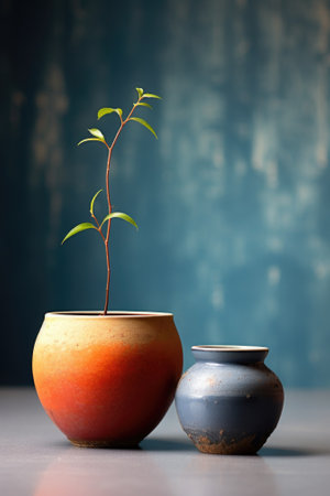 A small plant in a pot next to a larger pot, AIの素材