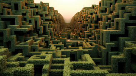 A maze with a person standing in the middle of it, AIの素材