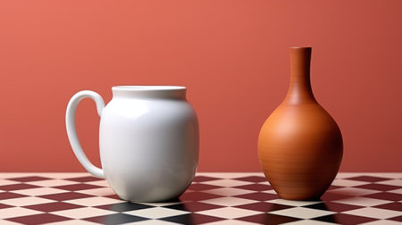 Two vases sitting next to each other on a table. AI.の素材