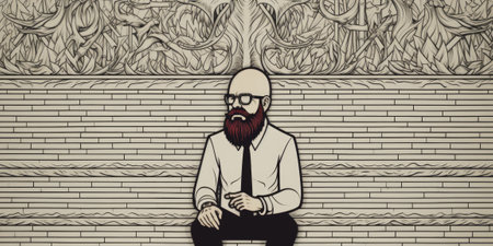 A man with a beard sitting on a bench. AI.の素材