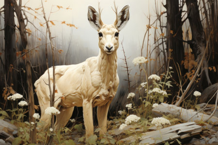 A painting of a deer in a forest. AI.の素材