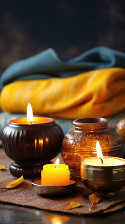 A group of candles sitting on top of a table. AI.の素材