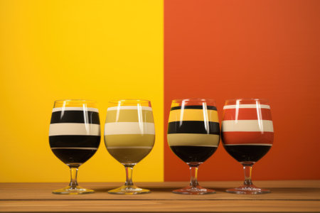Three glasses of wine are lined up on a table. AI.の素材