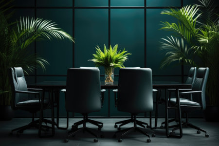 A group of chairs sitting around a table. AI.の素材