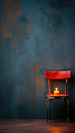 A red chair with a lit candle sitting on top of it. AI.の素材