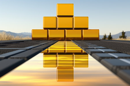 A group of yellow boxes sitting on top of a road. AI.の素材
