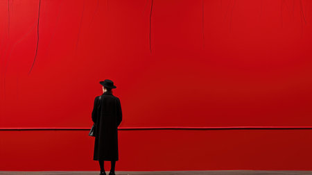 A man standing in front of a red wall. AI.の素材