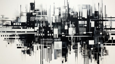 A black and white painting of a city skyline, AIの素材