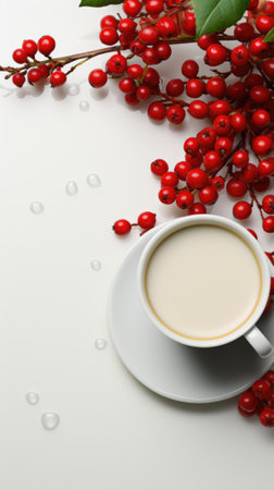 Cup of coffee and berries on white background, AIの素材