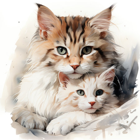 A painting of two cats sitting together, AIの素材