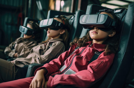 Three children wearing virtual reality headsets. AIの素材