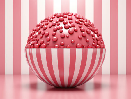 A pink and white striped ball with bubbles, AIの素材