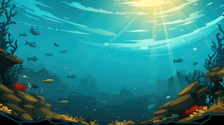 Underwater scene with coral reef and fish, AIの素材