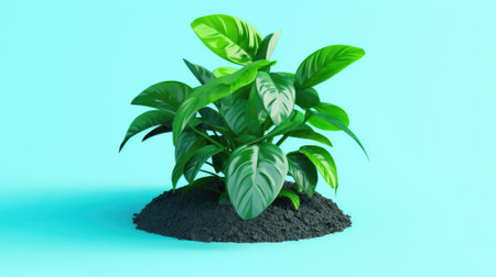 A plant with green leaves on a blue background, AIの素材