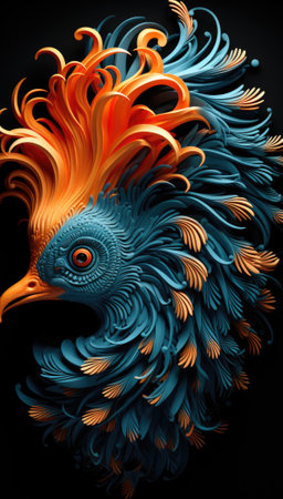 A colorful bird with orange and blue feathers, AIの素材