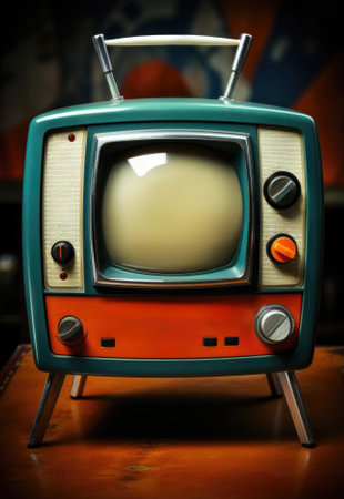 An old fashioned television sitting on a wooden table, AIの素材