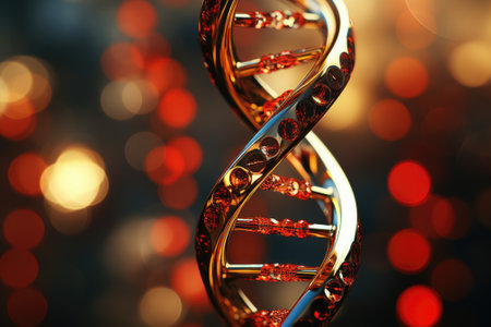 Dna strand with red and gold beads, AIの素材