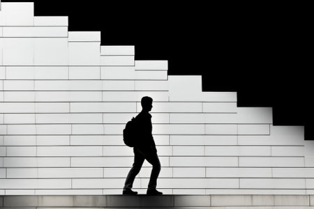 A silhouette of a man walking up stairs, AIの素材