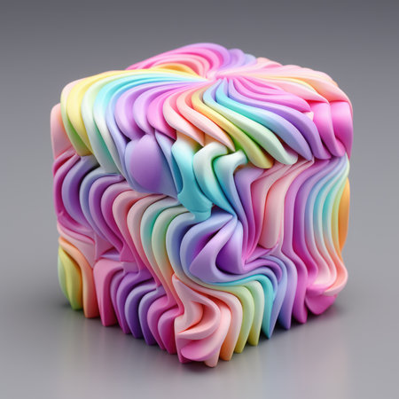 A colorful cube made out of plastic with wavy lines, AIの素材