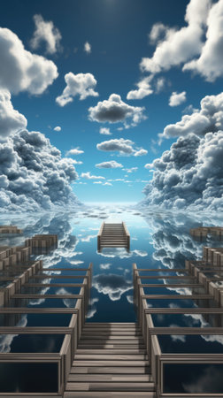 A bridge over a body of water with clouds and sky, AIの素材