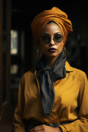 A woman wearing a turban and sunglasses, AIの素材