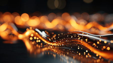 A glowing orange light is reflected in the water, AIの素材