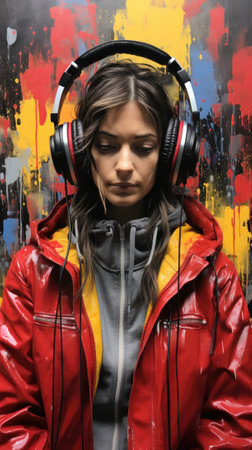 A woman wearing a red jacket, AIの素材