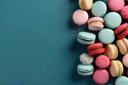 Colorful macarons on blue background, AIの素材