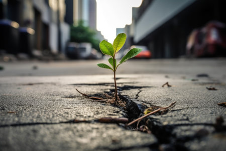 A small plant sprouting out of the ground. Generative AI image.の素材