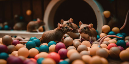 Two mice are in a large group of colorful eggs, AIの素材