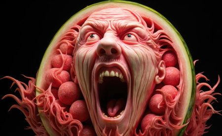 A watermelon with a face carved into it, AIの素材