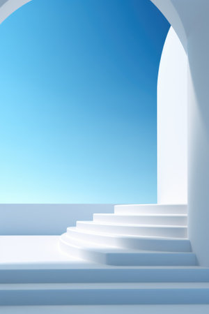 White stairs leading to a blue sky, AIの素材