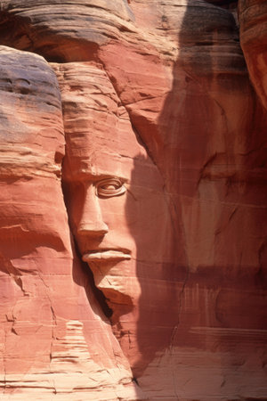 A face carved into the side of a rock, AIの素材