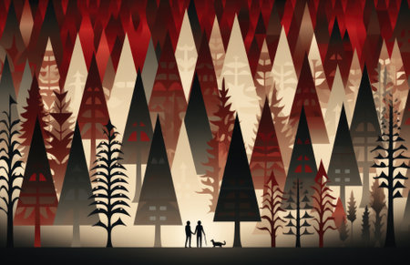 A couple of people standing in front of a forest. AI.の素材