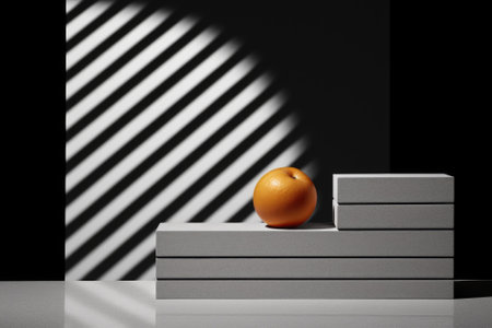 An orange sitting on top of a stack of books. AI.の素材