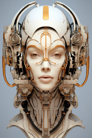 A woman wearing a futuristic helmet and glasses. AI.の素材