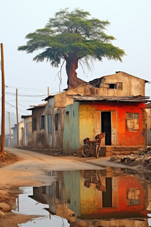 A small house with a tree on the roof. AI.の素材