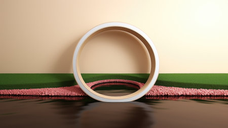 A white circle sitting on top of a floor next to a pink rug. AI.の素材
