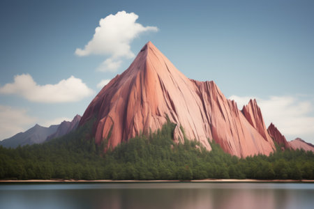 A mountain with a lake in front of it. AI.の素材