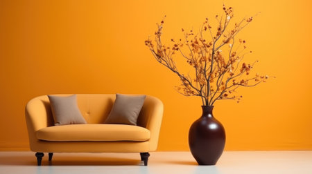 A chair and a vase with flowers in it. AI.の素材