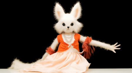 A stuffed white rabbit wearing an orange dress, AIの素材