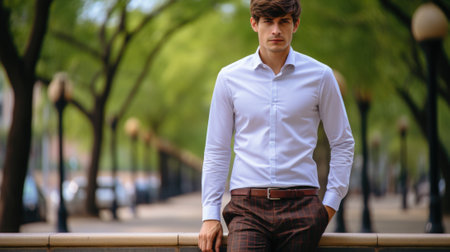 A man in a white shirt and brown pants, AIの素材