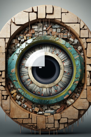 An eye in a stone circle with a crack in it, AIの素材