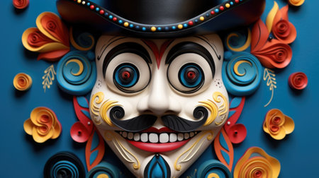 A colorful paper art mask with a mustache and mustache, AIの素材