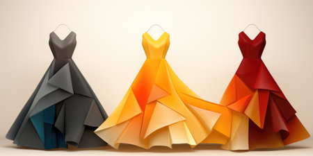 Three dresses in different colors on hangers, AIの素材