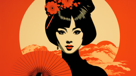 A poster with a woman in a geisha costume, AIの素材
